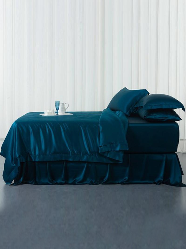 19 Momme Parure de lit en soie (Ensemble 4 pièces) Sarcelle foncée 1