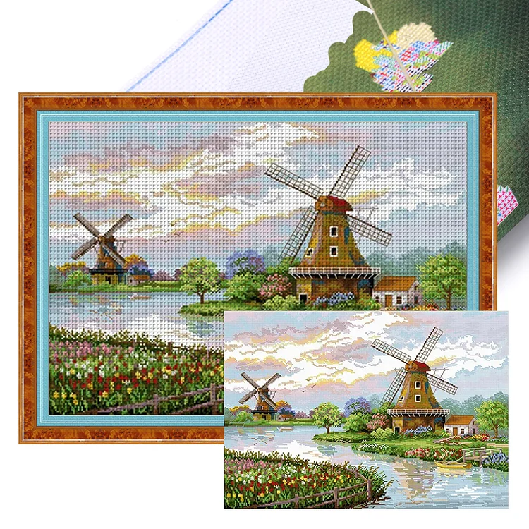 『Spring Brand』Dutch Windmill - 11CT Stamped Cross Stitch(70*55cm)