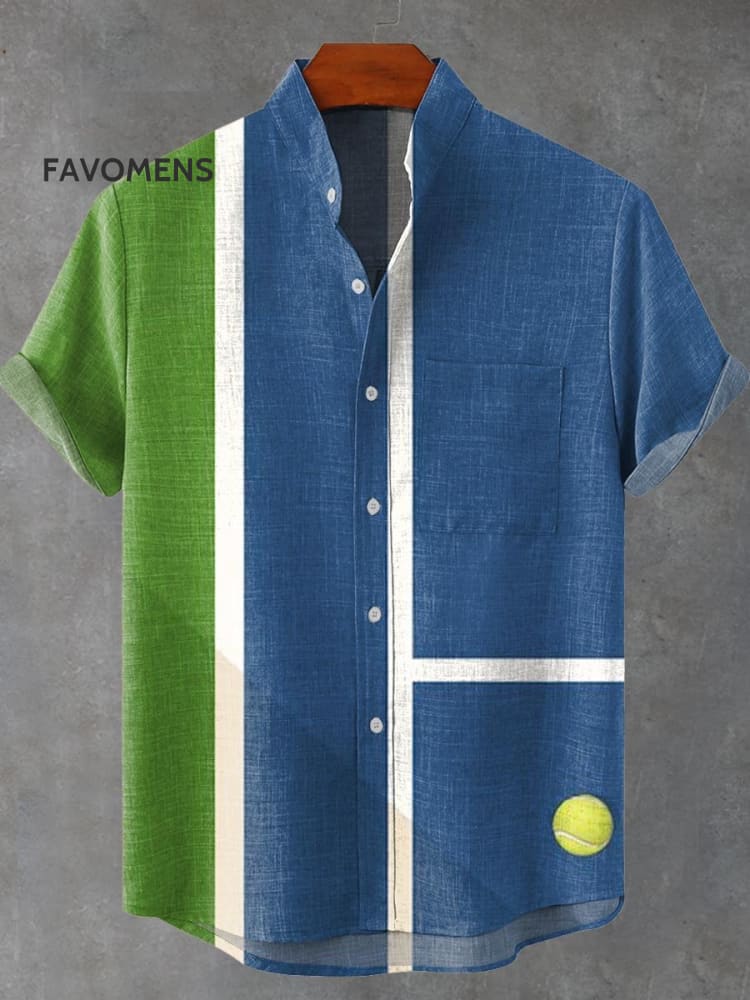 Sports Tennis Court Art Print Casual 100% Cotton Shirt Multicolor / S