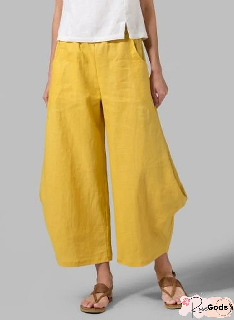 Women Plus Size Pockets Shift Cotton Long Pants