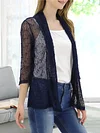 Vibrant V-Neck Crochet Cardigan - Elegant 3/4 Sleeve Mesh Slim Fit, Breathable, Casual, Comfortable, Women's Fashion Clothing for Daily Wear