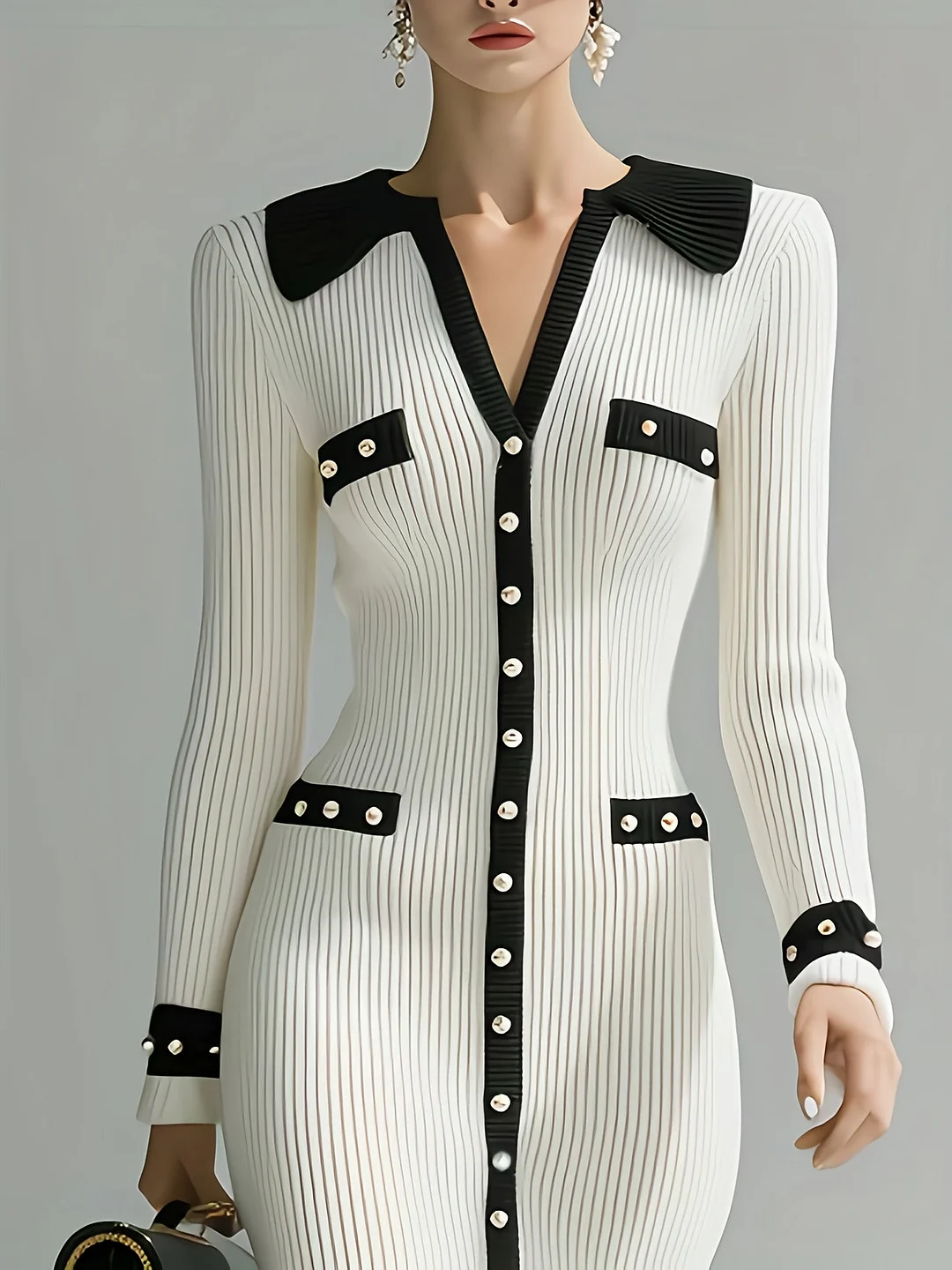 Nigikala Nigikala And Winter High-End Fashion Single-Dcupuncture Knitted Dress Long Bumpy Dress