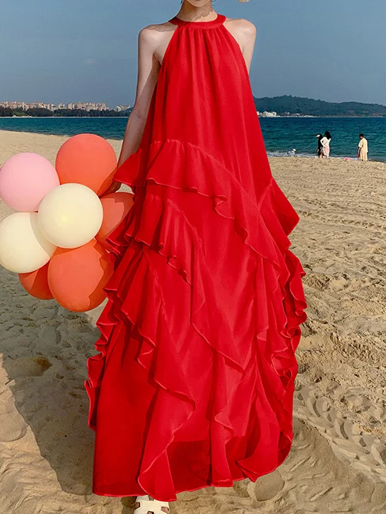  Elegant Halterneck Ruffled Maxi Dress
