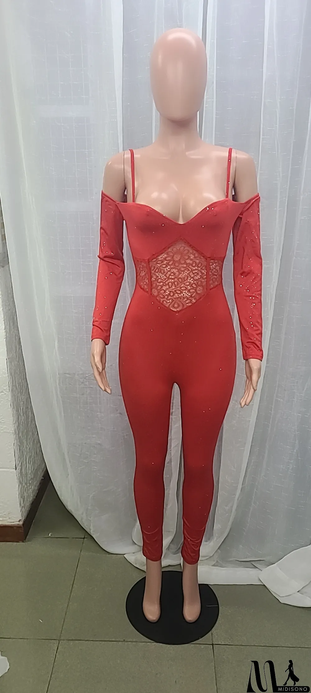 MidiSono - Women's Black Low Neck Sexy Tight Fitting Jumpsuit