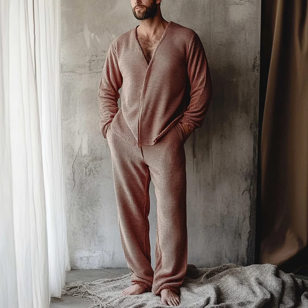 Men's Minimalist Autumn And Winter Warm And Comfortable Casual Pajamas And Pants Two-piece Set-inspireuse