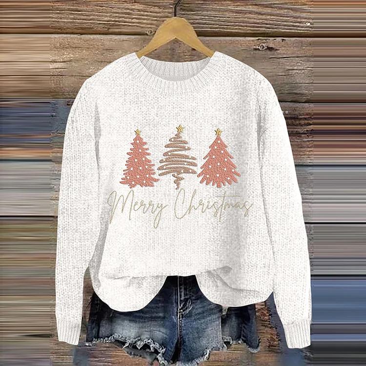 Women's Christmas Tree Art Crew Neck Cozy Sweater