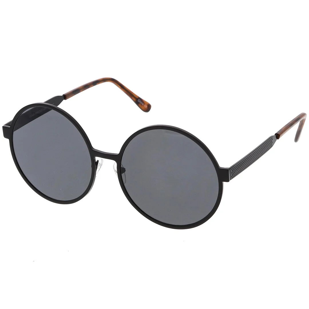 Oversize Round Metal Frame glasses With Neutral Colored Flat Lens 58mm