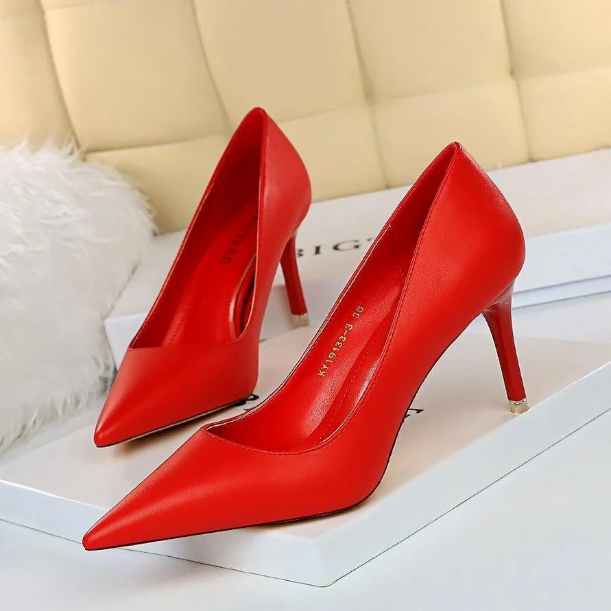 Fashion simple stiletto high-heeled shallow pointy shoes