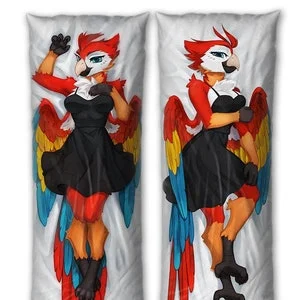 Pornhint daki Seraphina Art by NowIsee the colorful red Parrot girl Dakimakura Furry in a black dress, underwear, swimsuit, Nude NSFW 18+, daki NSFW