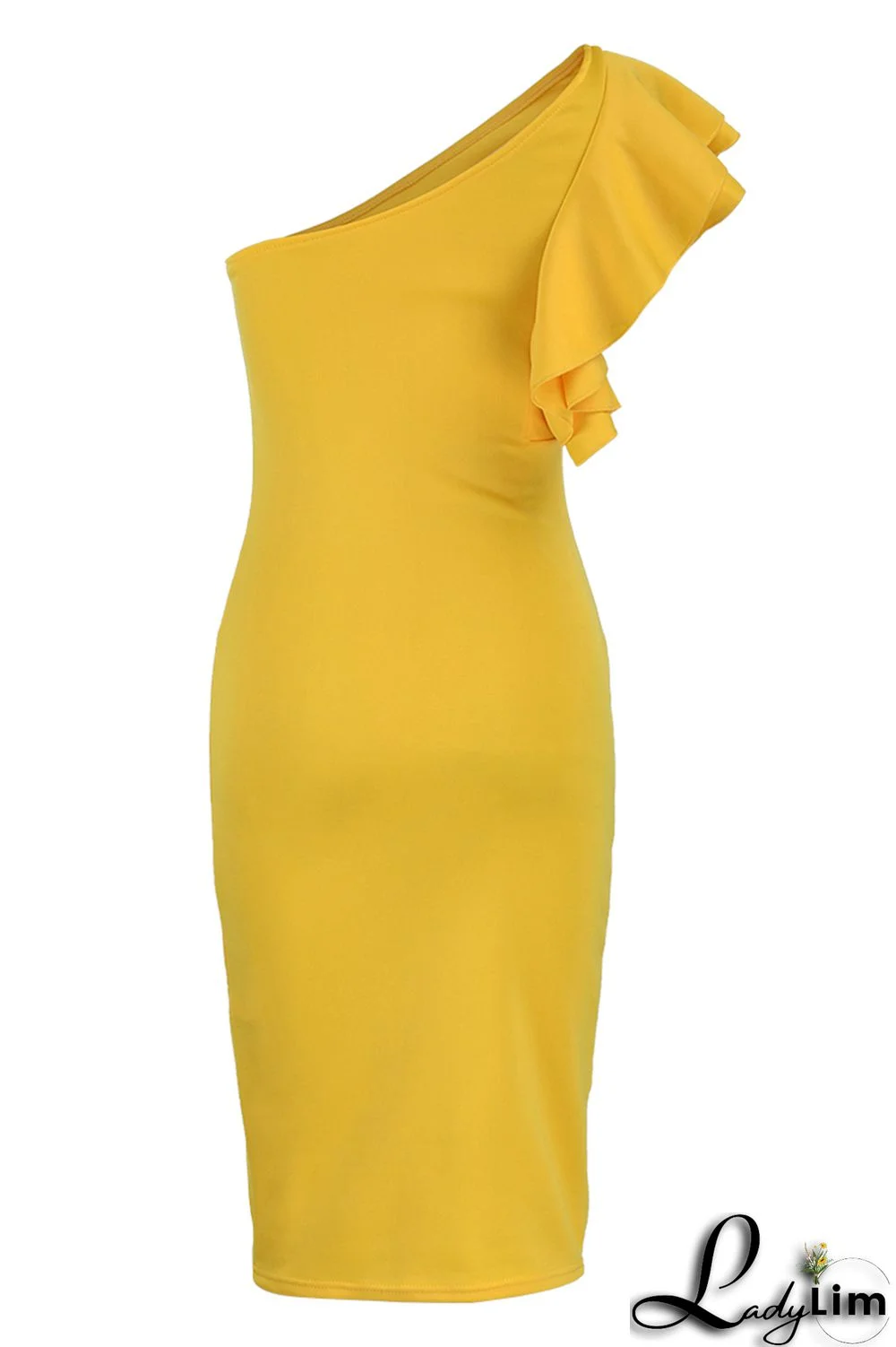 Yellow Fashion Sexy Solid Patchwork Backless One Shoulder Evening Dress