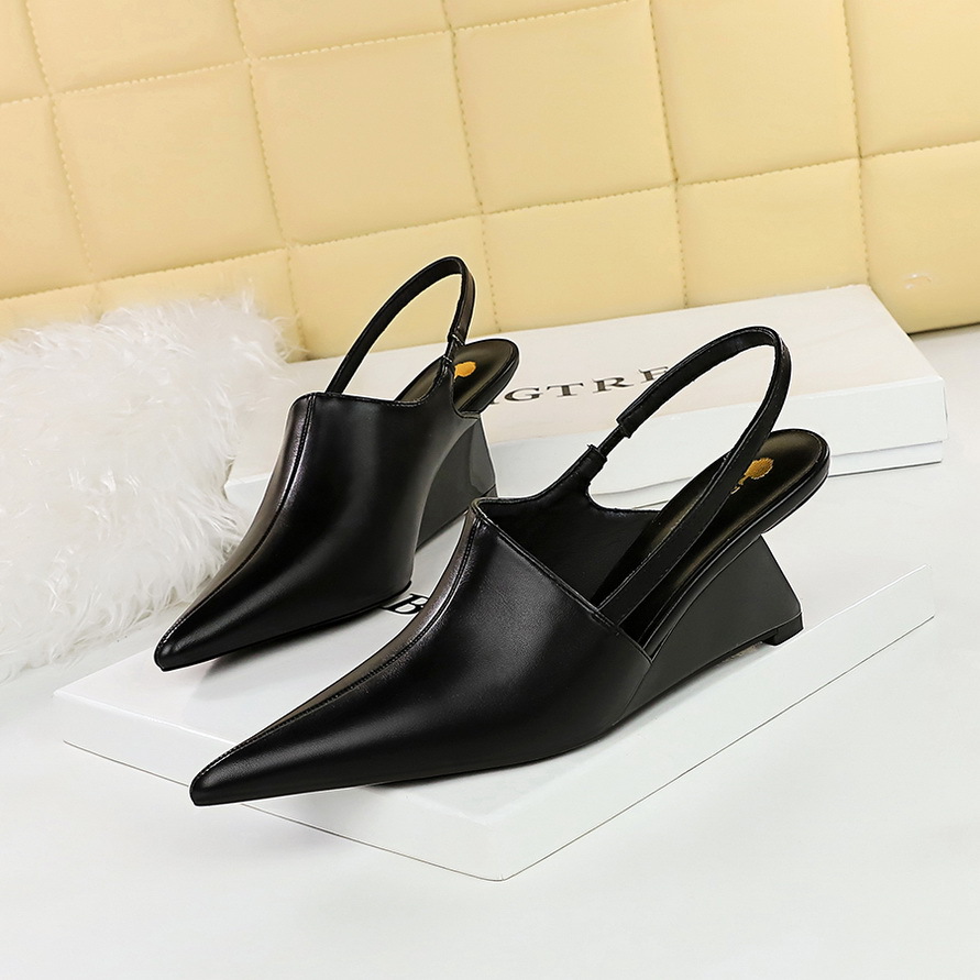 BIGTREE SHOES 1097-3 Retro Europe and America Fashion High Heel Wedge Deep Mouth Pump Hollow Back Strap Sandals High Heels Women