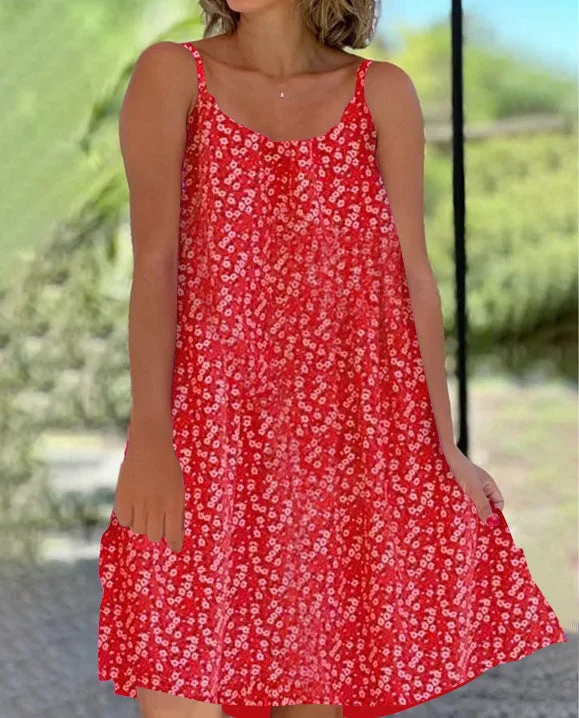 Brownm Loose With Fold Floral At Hem Dresses