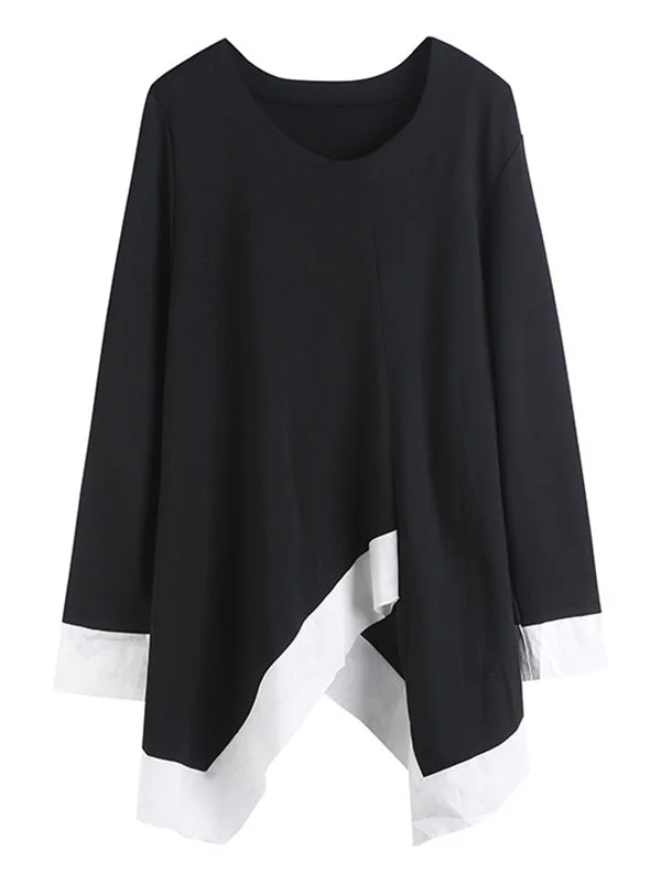 Original Asymmetric Split-Joint Round-Neck T-Shirt