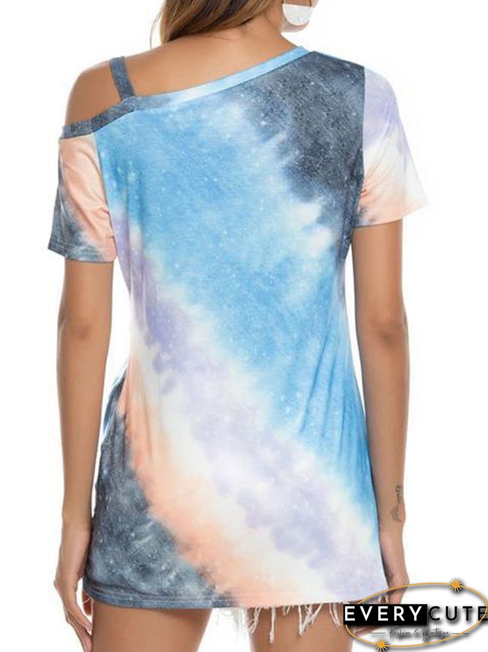 Gradient Color Cold Shoulder Twisted T-Shirt