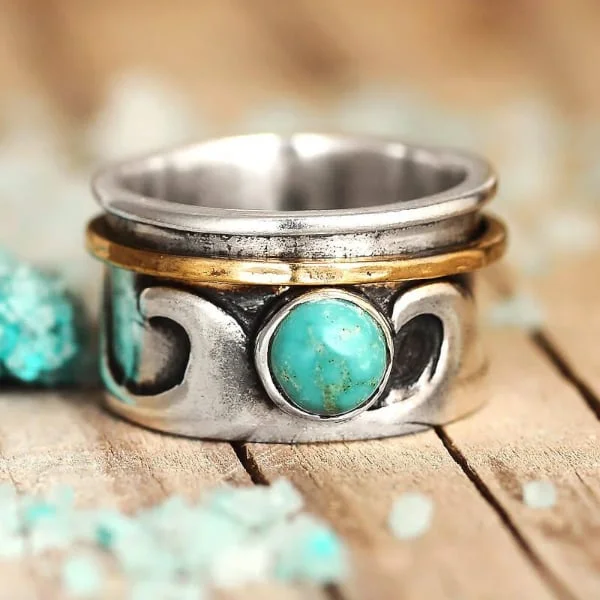 🔥 Last Day Promotion 49% OFF🎁Sea wave turquoise swivel ring