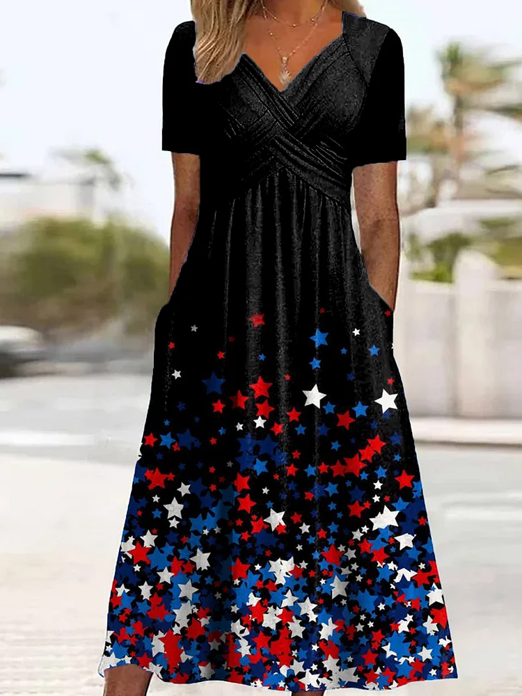 Women's Independence Day Themed Star Print Dress