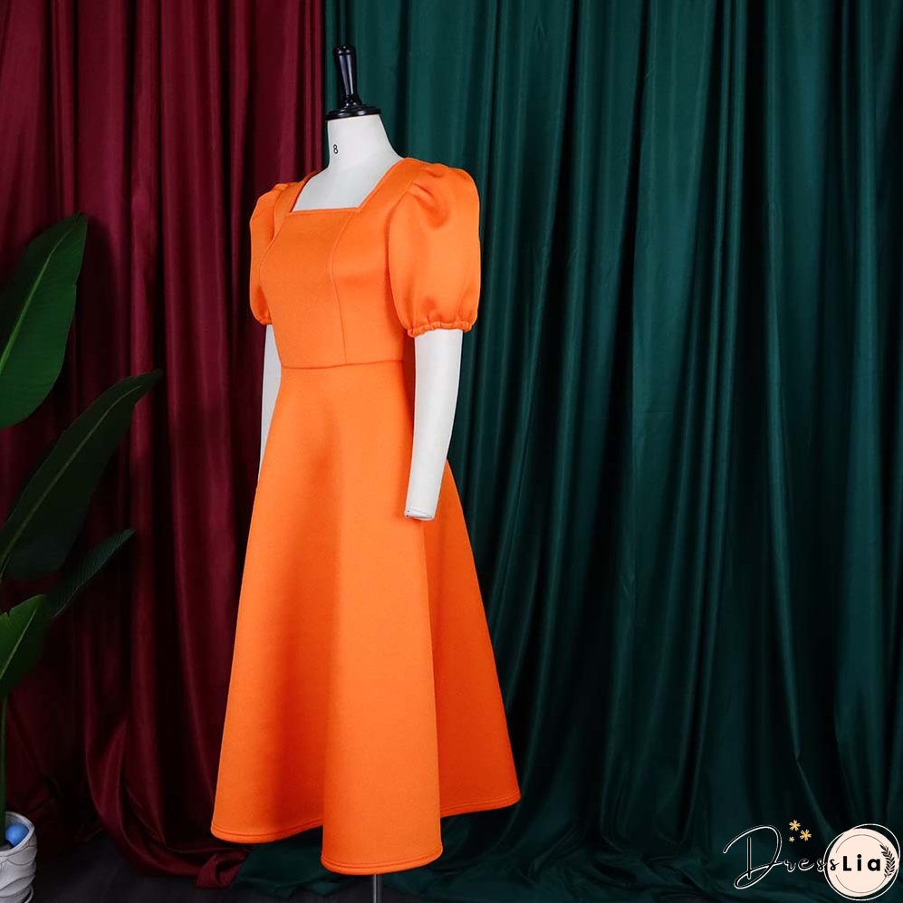 Women's Summer Short Sleeve Pleated Solid Color Large Skirt Party Dress Dress