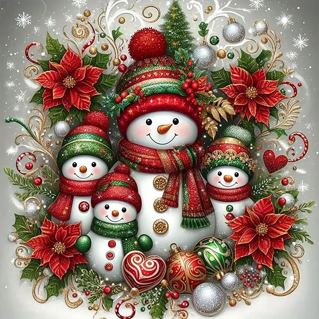 Full Embroidery cotton Thread 14CT Counted Xmas Snowman Cross Stitch 45x45cm
