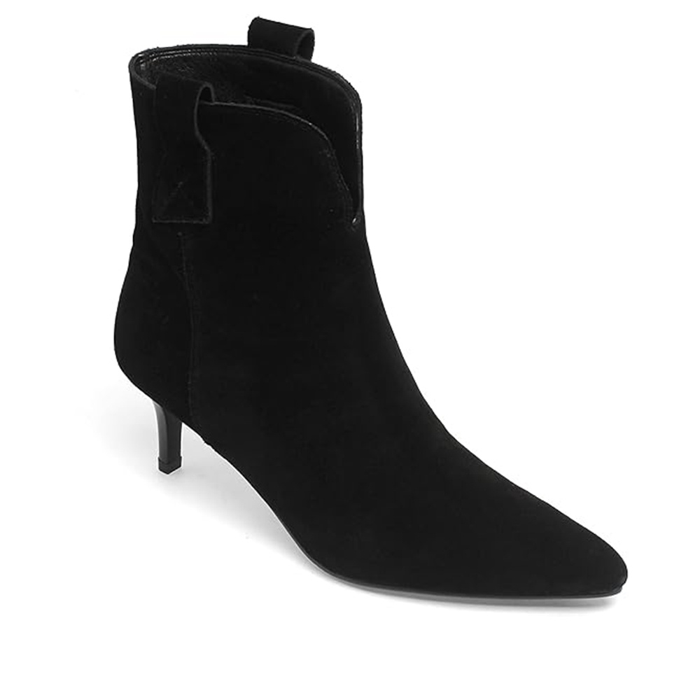 2.36'' Women's Ankle Boots Closed Pointed Toe Kitten Stilettos Suede Booties-MERUMOTE