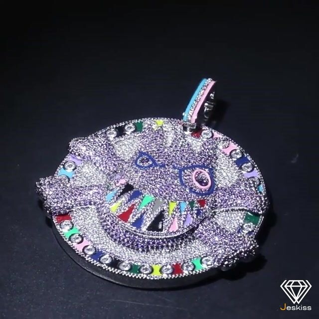 Iced Out Colored Cartoon Pirate Shark Circle Shape Pendants