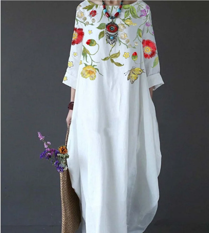 Round Neck Retro Printed Artistic Dress