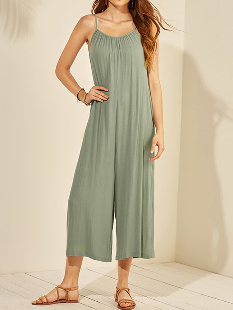 Solid Color Loose Tank Tops Long Sleeveless Casual Jumpsuit for Women