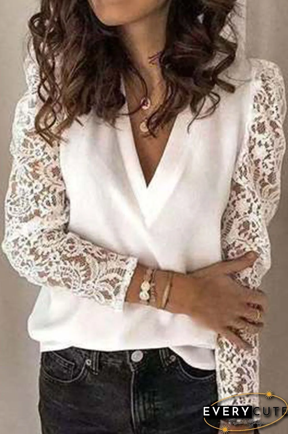 Fashion Street Solid Split Joint V Neck Tops(5 Colors)
