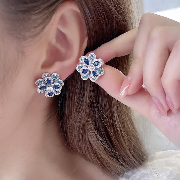925 Silver Cubic Zirconia Flower Stud Earrings