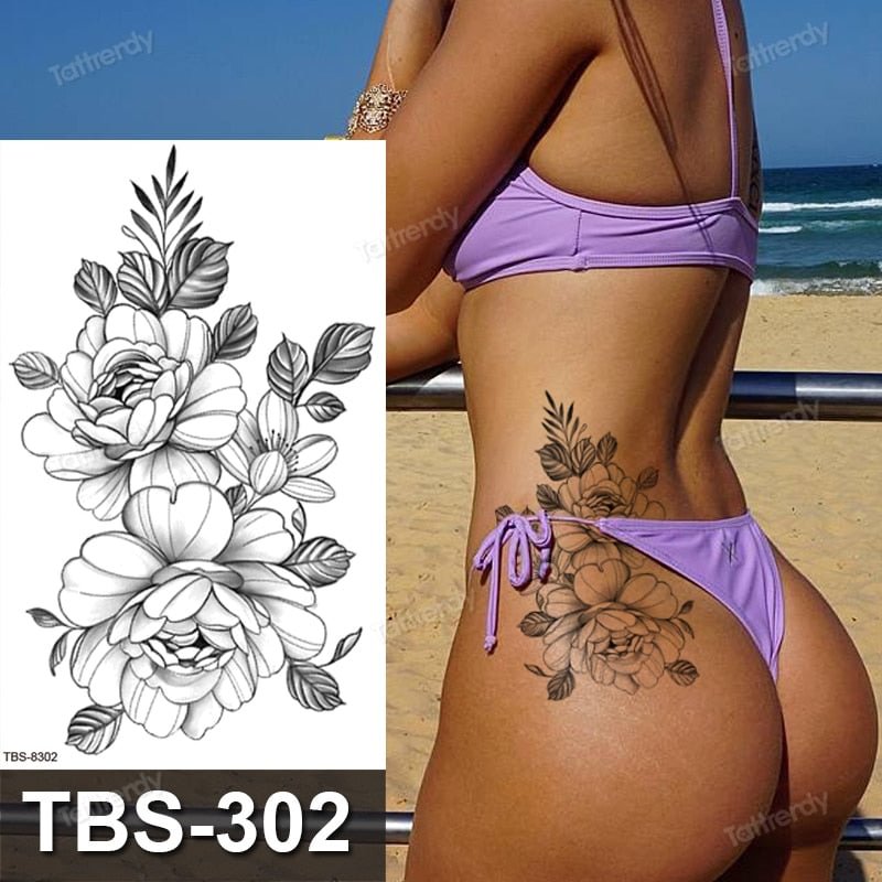 sketch flowers tattoo designs black line anime temporary tattoos lion tiger fox whale water transfer tattoo fake sexy body art
