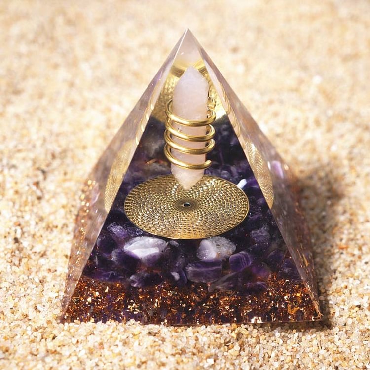 Amethyst Clear Crystal Orgone Pyramid