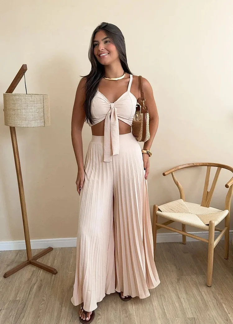 Camisole Pleated Loose Wide Leg Pants Two-piece Set