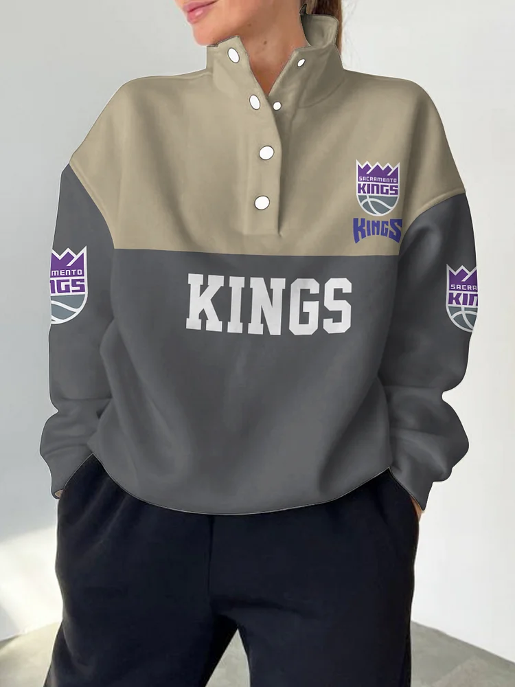Sacramento Kings 2025 New Design Casual Snap Mockneck Pullover