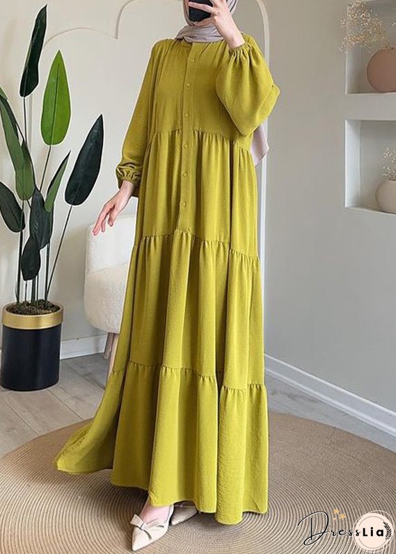 New Navy Button Tie Waist Cotton Long Dresses Fall