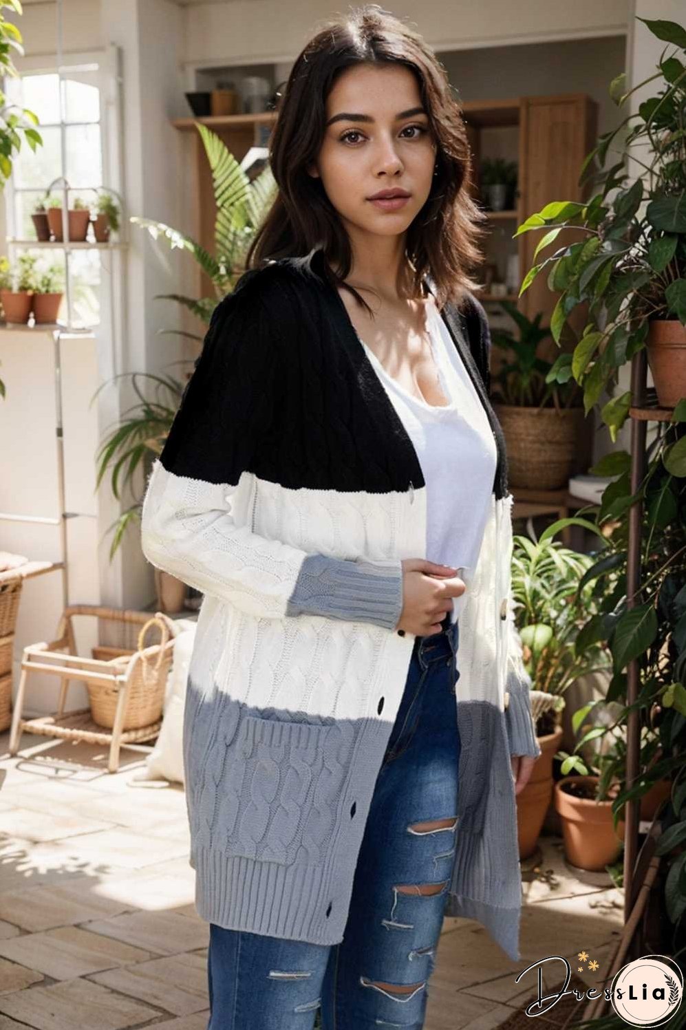 cozy cable knit button front long sleeve cardigan