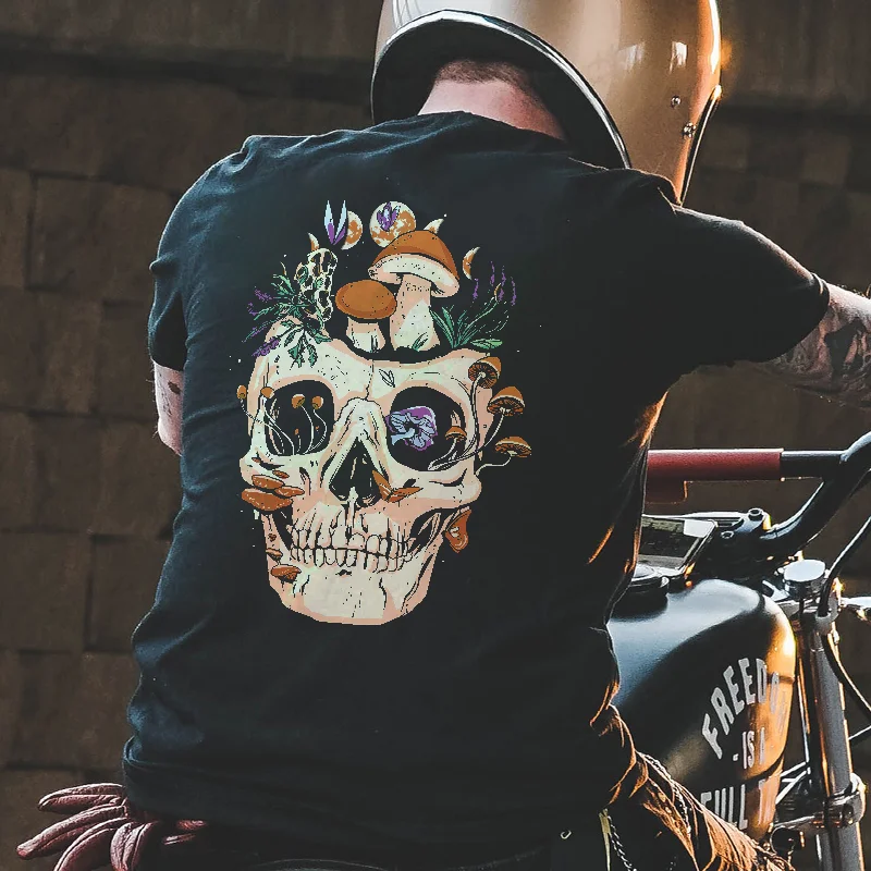 Skull With Mushroom Printed Men's T-shirt -  