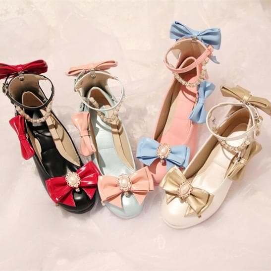 WhiteBlackBlue Sweet Bow Lolita High Heel Shoes SP1811897