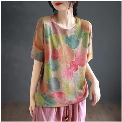 Women Summer Casual Stylish Print Cotton T-Shirt