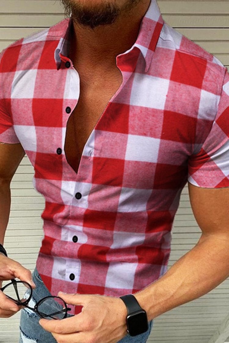 Tiboyz Check Comfort Breathable Slim Fit Short Sleeve Shirt