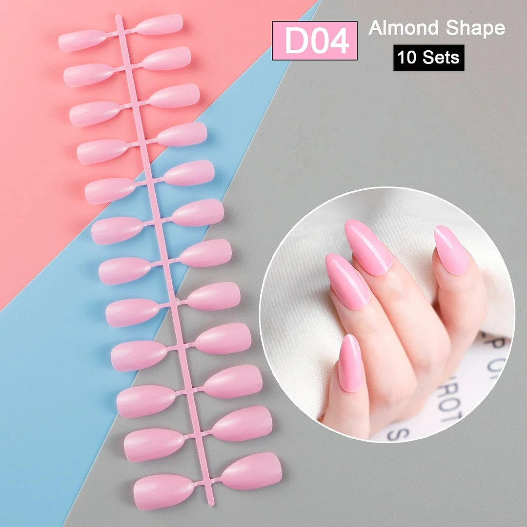 10 Sets/Pack Mixed Solid Colors Coffin Round Square Almond Shape False Nails Full Cover Nail Tips Short Fake Nails Tip Manicure-Nail Inspo