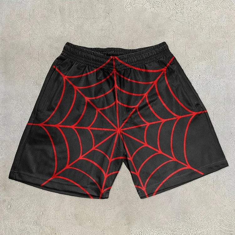 Sopula Spider Web Print Casual Street Mesh Shorts