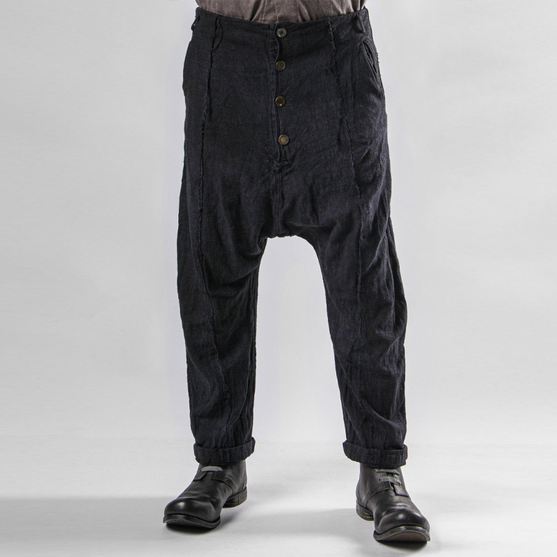 Men's Vintage Cotton and Linen Tapered Low Crotch Pants