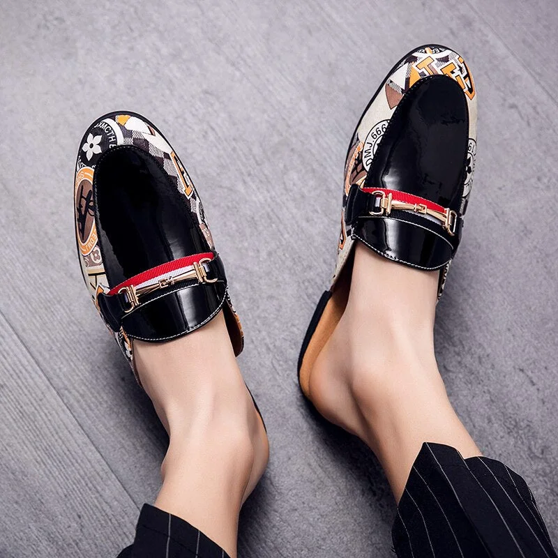 FIXSYS Outdoor Mixed Colors Men Half Loafers Patent Leather Half Shoes Fashion Lightweight Slippers Breathable Man Casual Mules