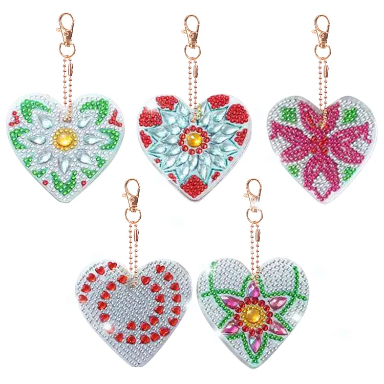 5pcs Double Side Diamond Art Key Rings 5D Special-shaped Drill Bag Pandant
