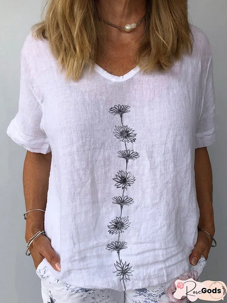 Women's Daisy Chain Floral Print Tee Shirt