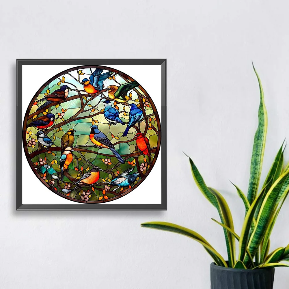 Diamond Painting - Full Round Drill - Stained Glass Bird(Canvas|30*30cm)