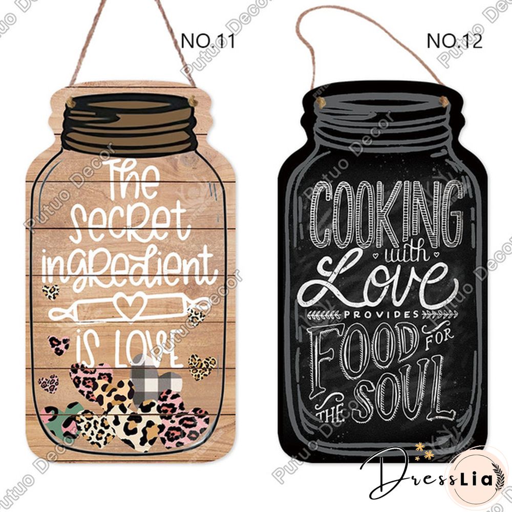 Putuo Decor-Kitchen Mason Jar Shape Plaque Wooden Signs for Rustic Kitchen Home Wall Decor（4.5"&times;8.3"）