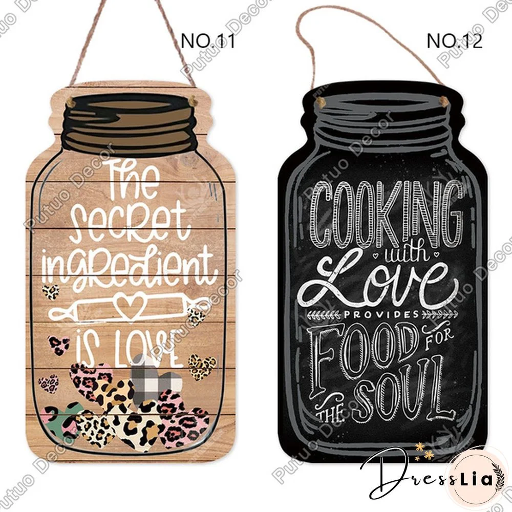 Putuo Decor-Kitchen Mason Jar Shape Plaque Wooden Signs for Rustic Kitchen Home Wall Decor（4.5"&times;8.3"）