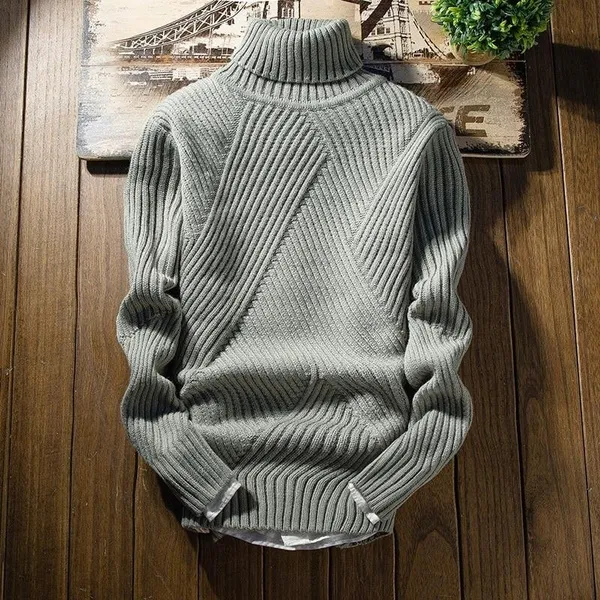Men's Daily Turtleneck Rib Knit Solid Long Sleeve Sweater