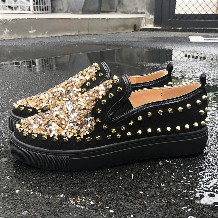 Women Daily Fashion Sequin Rivet Slip-on Loafers -loafers