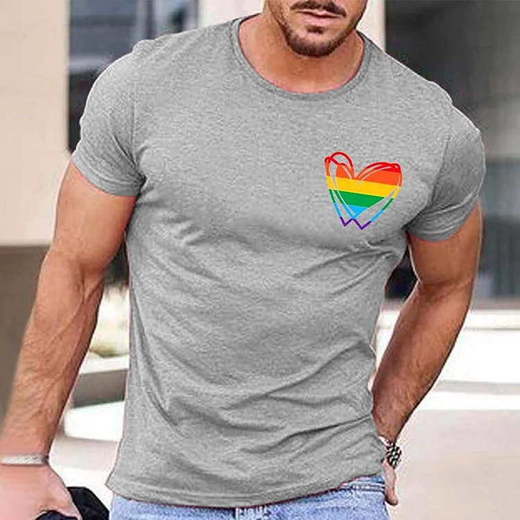 BrosWear Rainbow Love Print Casual T-Shirt